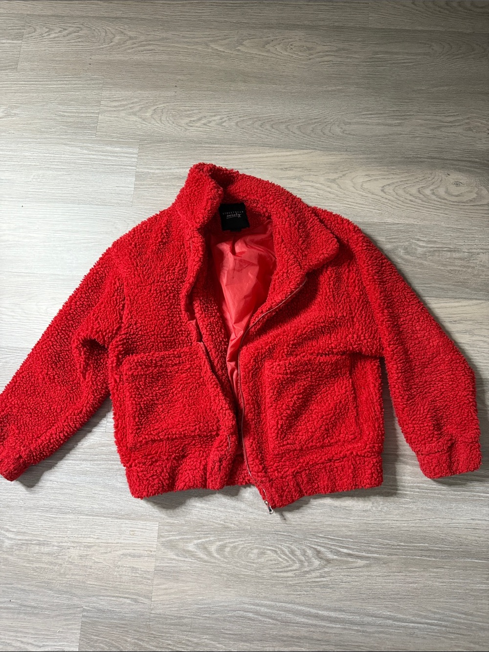 Red Sherpa Puffer Jacket - Cozy Zip Front Womens Coat